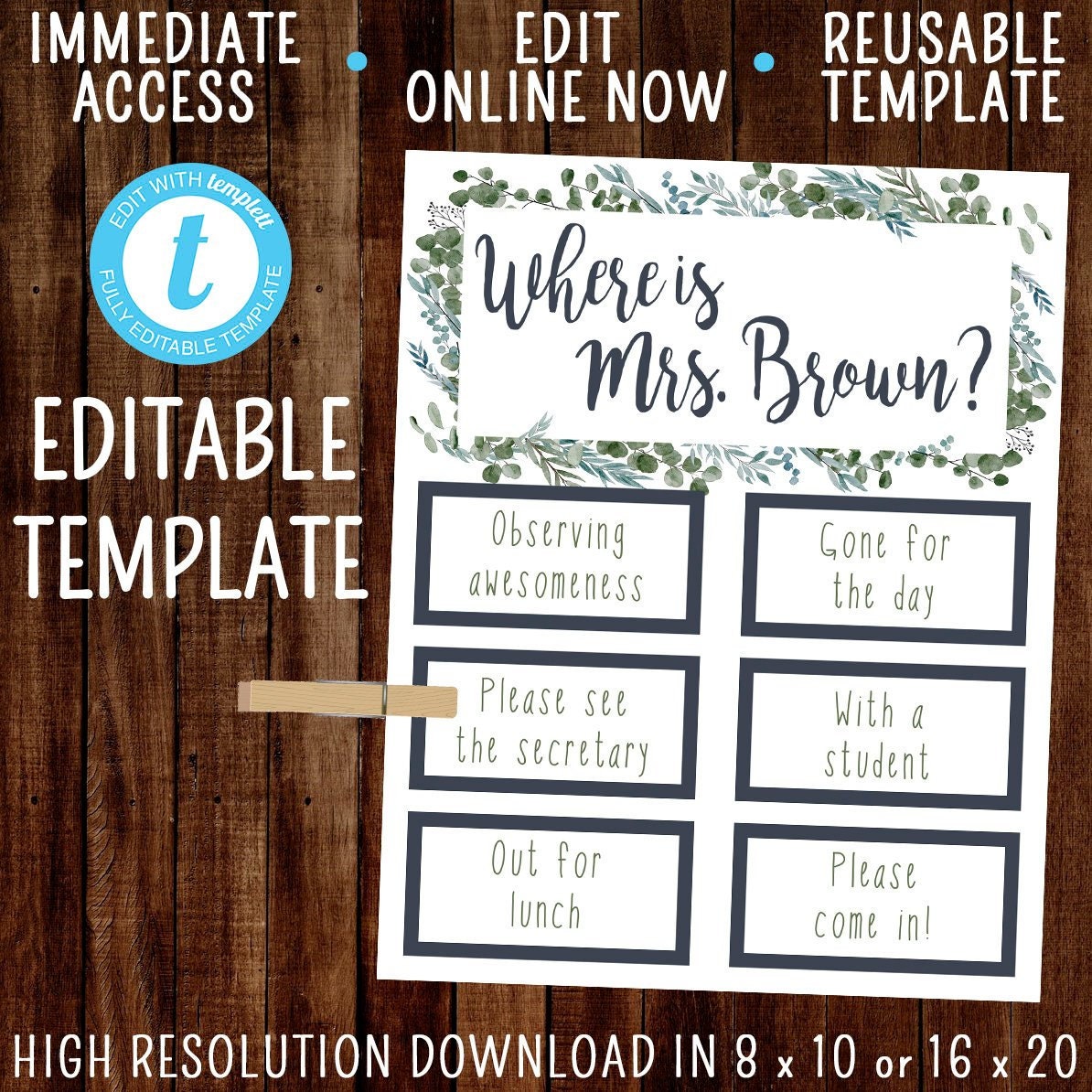 EDITABLE Office Door Sign, School Office Name Sign