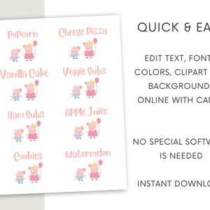 Modern Peppa Pig Food Labels, Simple Editable Food Labels for Buffet ...