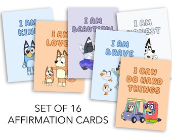 Bluey Affirmation Cards, Affirmation Cards for Kids, Bluey and Bingo Cards, Daily Affirmations, Instant Download, Printable