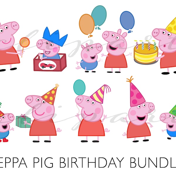 Lot de cliparts anniversaire Peppa Pig, dessin animé Peppa Pig