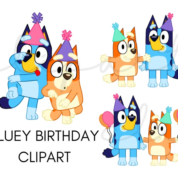 Blauer Hund Geburtstag buntes Clipart Bundle für Kinder