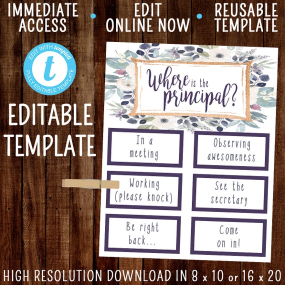 Editable Where Is The Principal Template Office Door Sign Etsy