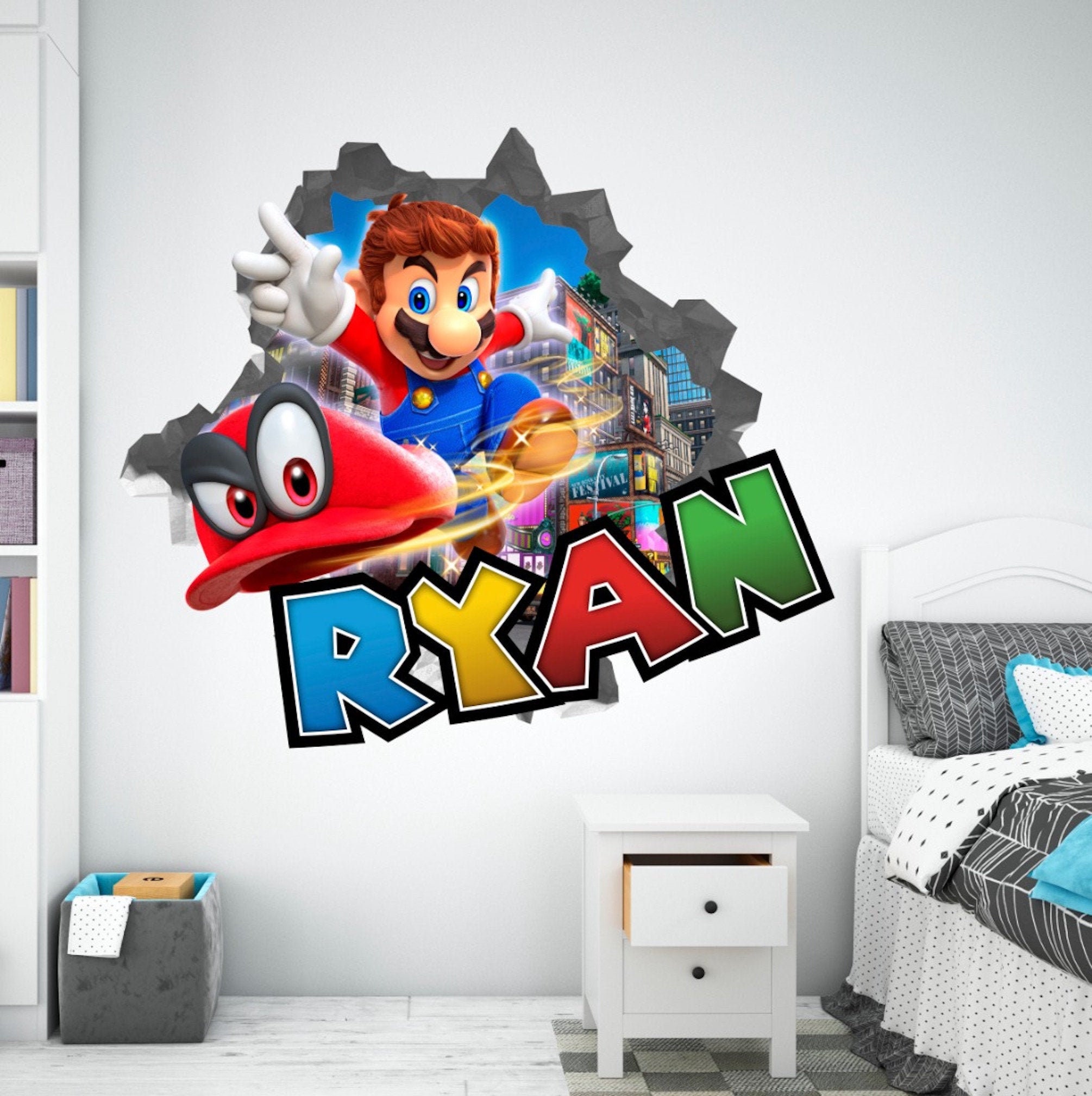 Custom Name Super Mario Odyssey Wall Decals Sticker Vinyl Etsy