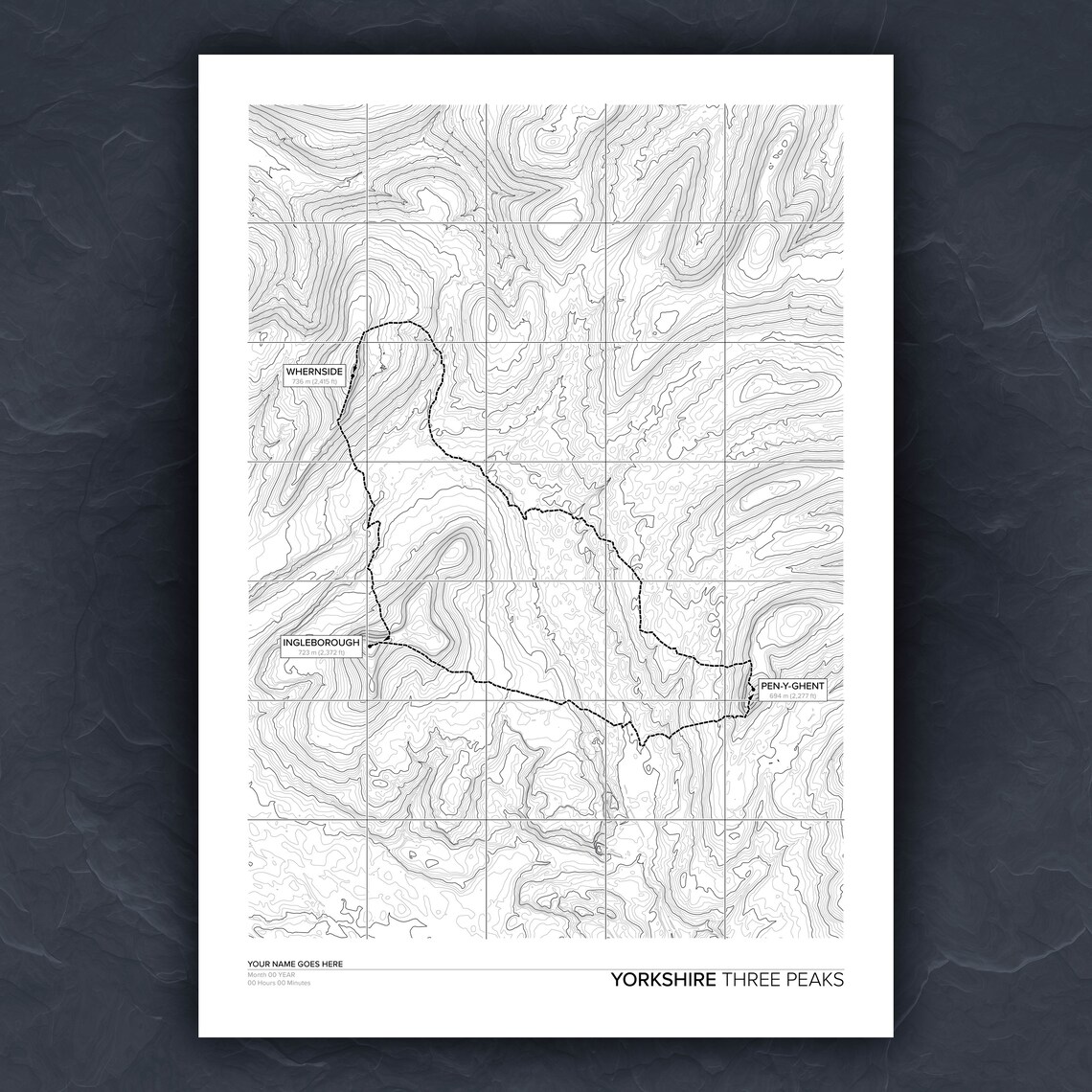 Yorkshire Three Peaks Topographic Print Personalice con su Etsy España