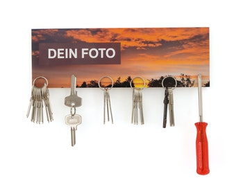 Tableau à clés magnétique magnetPOK "Image souhaitée comme panorama" 10 x 30 cm, 6 aimants - porte-clés - tableau à clés - tableau magnétique avec image