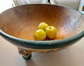Out of Round Treen Dough Bowl Vintage Chinoiserie Painted Dough Extra Large HTF Size