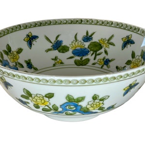 Vintage Asian Porcelain Bowl: Lotus, Butterflies, Gold Trim (10 inch)