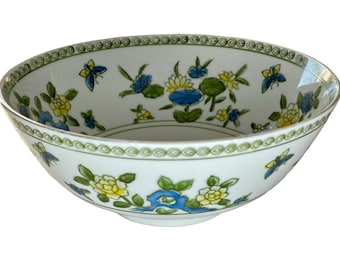 Vintage Asian Porcelain Bowl: Lotus, Butterflies, Gold Trim (10 inch)