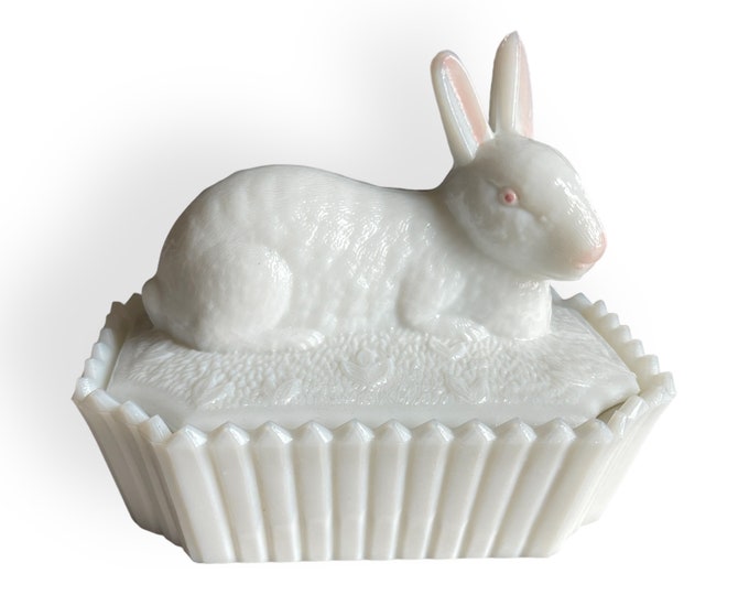 Vintage Milk Glass Bunny Butter Dish With Lid | Westmoreland Candy Dish ...