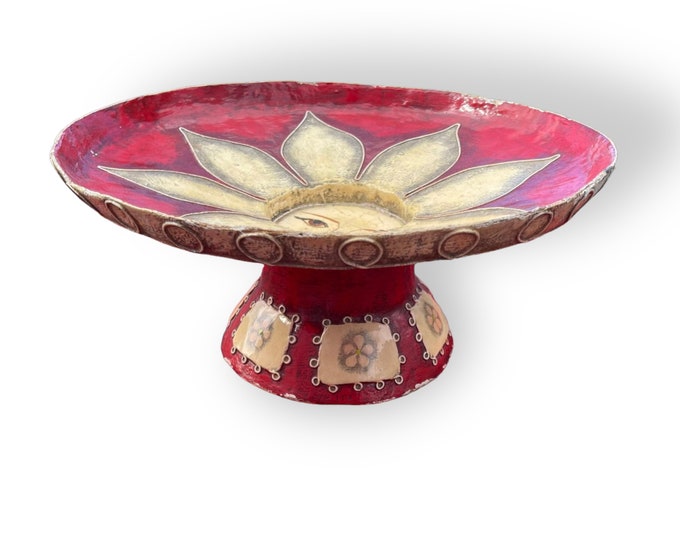 Featured listing image: Vintage Signed Capistrano Mexico Folk Art Paper Mache Compote Stand