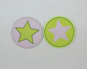 Iron-on picture star in a circle, green gray, patch, patch, application, iron-on patch, knee patch, trouser patch, iron-on picture, DIY