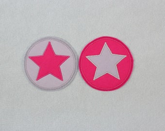 Iron-on picture star in a circle, pink gray, patch, patch, application, iron-on patch, knee patch, trouser patch, iron-on picture, DIY