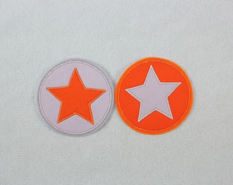 Iron-on picture star in a circle, orange gray, patch, patch, application, iron-on patch, knee patch, trouser patch, iron-on picture, DIY