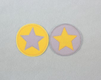 Iron-on picture star in a circle, yellow, gray, patch, patch, application, iron-on patch, knee patch, trouser patch, iron-on picture, DIY