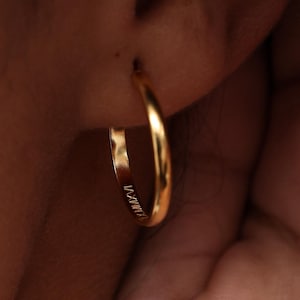 Tiny Hoop Earrings - Engraved Small Gold Hoop Earrings - Minimalist Wheel Band - 21st Birthday Gift For Her - Mother&#39;s Day Gift