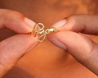 Custom Name Ring - Actual Handwriting - Stackable Children Name Ring - 18K Gold Filled Jewelry - Wedding Gifts - First Mother&#39;s Day Gift