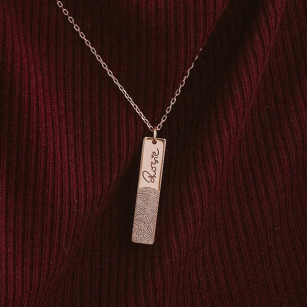 Fingerprint Necklace - Vertical Bar Necklace - Actual Fingerprint Jewelry - Personalized Jewelry - Handwriting Necklace - Memorial Jewelry