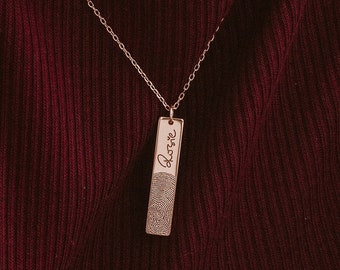 Fingerprint Necklace - Vertical Bar Necklace - Actual Fingerprint Jewelry - Personalized Jewelry - Handwriting Necklace - Memorial Jewelry