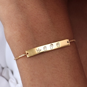 Skinny Bar Bracelet | Custom Hidden Message In Sign Language Jewelry | Gold Nameplate Pendant