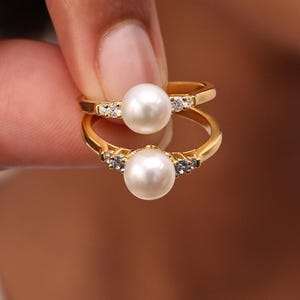 Personalized Freshwater Pearl Ring | Minimalist Pearl Jewelry | Birthstone Ring | Engraved Name Circle Band | Wedding Gift For Her