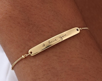 Actual Handwriting Bracelet | Custom Handwritten Name Jewelry | Skinny Bar Bracelet
