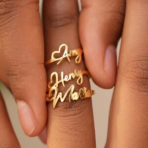 Minimalist Signature Font Ring | Custom Script Rings Gold | Stacking Name Rings | Bridesmaid Gifts