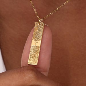 Personalized Fingerprint Necklace - Vertical Bar Necklace - Actual Fingerprint Jewelry - Handwriting Pendant - Memorial Jewelry