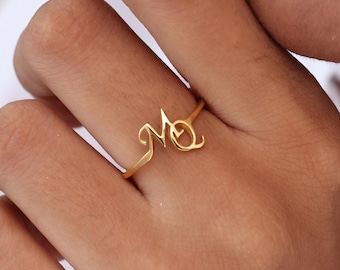 Custom Double Initial Ring | Promise Rings Couple | Two Letters Band | Monogram Jewelry