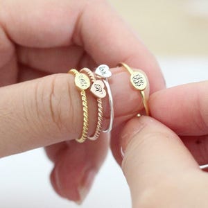 Engraved Initial Ring | Personalized Family Gift | Heart Shape Band | Custom Friendship Letter Jewelry