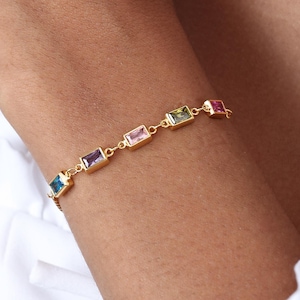 Personalized Baguette Bracelet | Multiple Birthstone Jewelry | Family Gemstone Wristlet