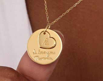 Mother Daughter Necklace With Heart Charm - Handwriting Layered Jewelry - Best Friend Necklace - Custom Handwriting Jewelry