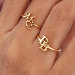 Personalized Initial Ring | Dainty Name Monogram Ring | Layering Letter Band for Her | Adjustable Minimalist Jewelry | Bridesmaid Jewelry