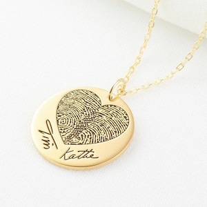 Fingerprint Necklace - Actual Thumbprint Necklace - Handwriting Jewelry - Memorial Gift For Mom - Keepsake Jewelry - First Mother&#39;s Day Gift
