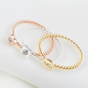 Dainty Name Ring - Initial Round Band - Custom Name Stacking Ring - Promise Silver Jewelry - Minimalist Gift For Her
