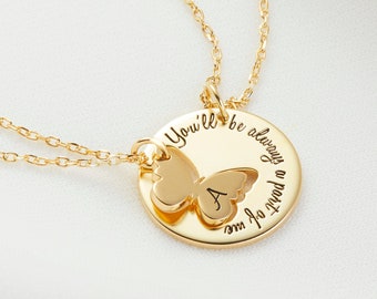 Cadeau personnalisé pour la fête des Mères - Collier papillon - Collier mère fille - Collier écriture - Collier Gold Filled - Cadeau pour maman