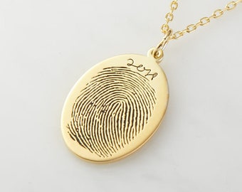 Fingerprint Necklace – Oval Pendant - Actual Fingerprint Jewelry - Actual Handwriting Necklace – Sympathy Gift For Mother– Memorial Necklace