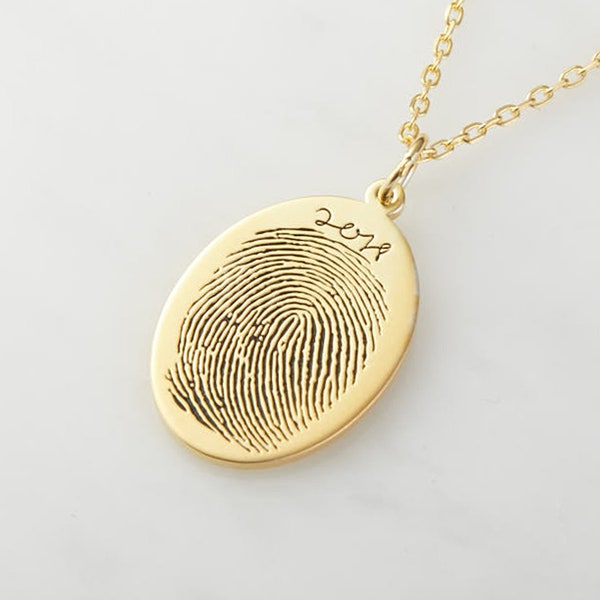 Fingerprint Necklace – Oval Pendant - Actual Fingerprint Jewelry - Actual Handwriting Necklace – Sympathy Gift For Mother– Memorial Necklace