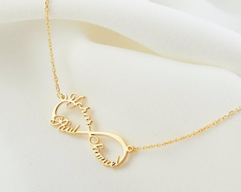 Custom Infinity Name Necklace | Limitlessness Family Nameplate Jewelry | Personalized Daughter And Mom Gift