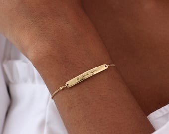 Actual Handwriting Bracelet | Custom Handwritten Name Jewelry | Skinny Bar Bracelet