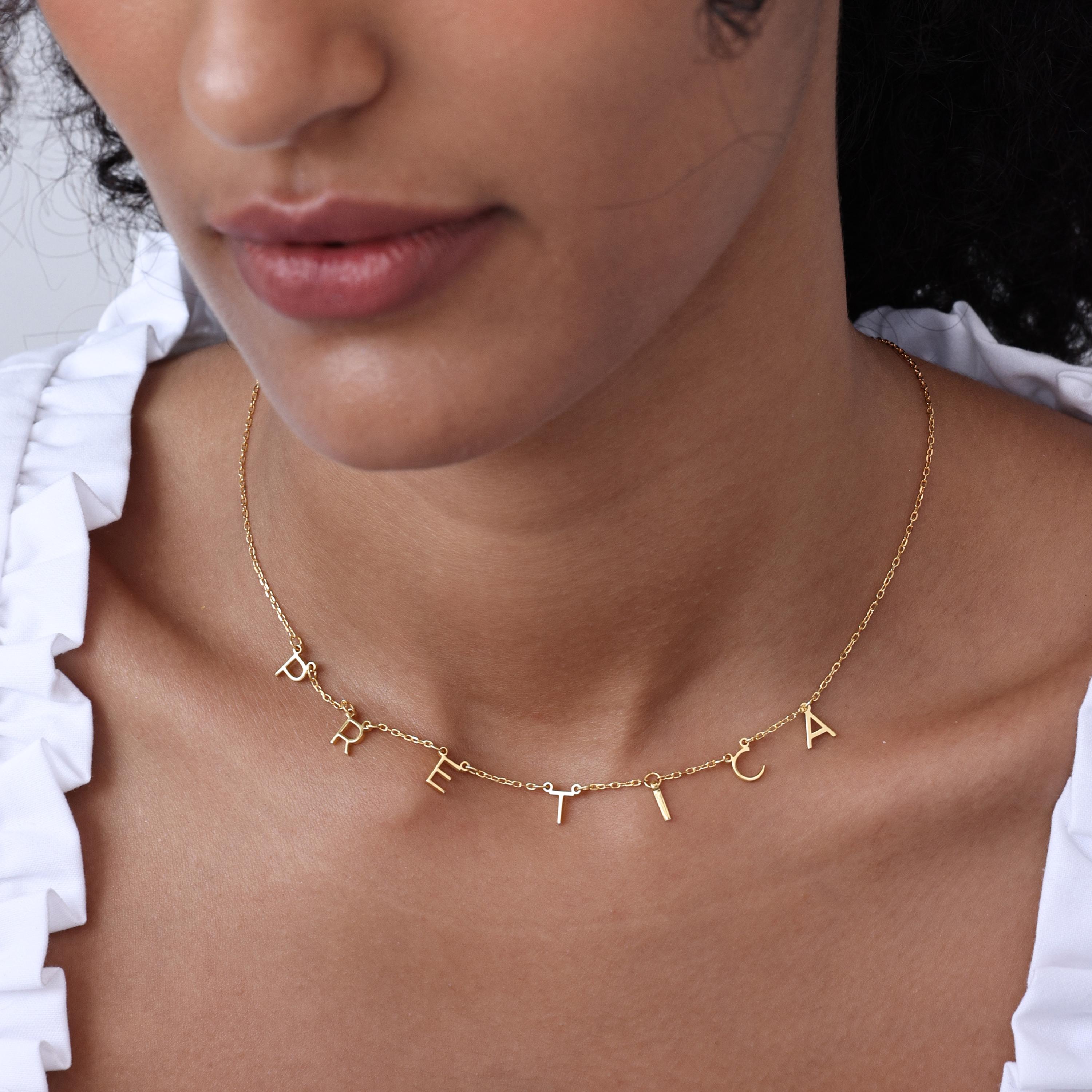 Multiple Initials Necklace Minimalist Letter Charm Nameplate Gold Jewelry For Birthday