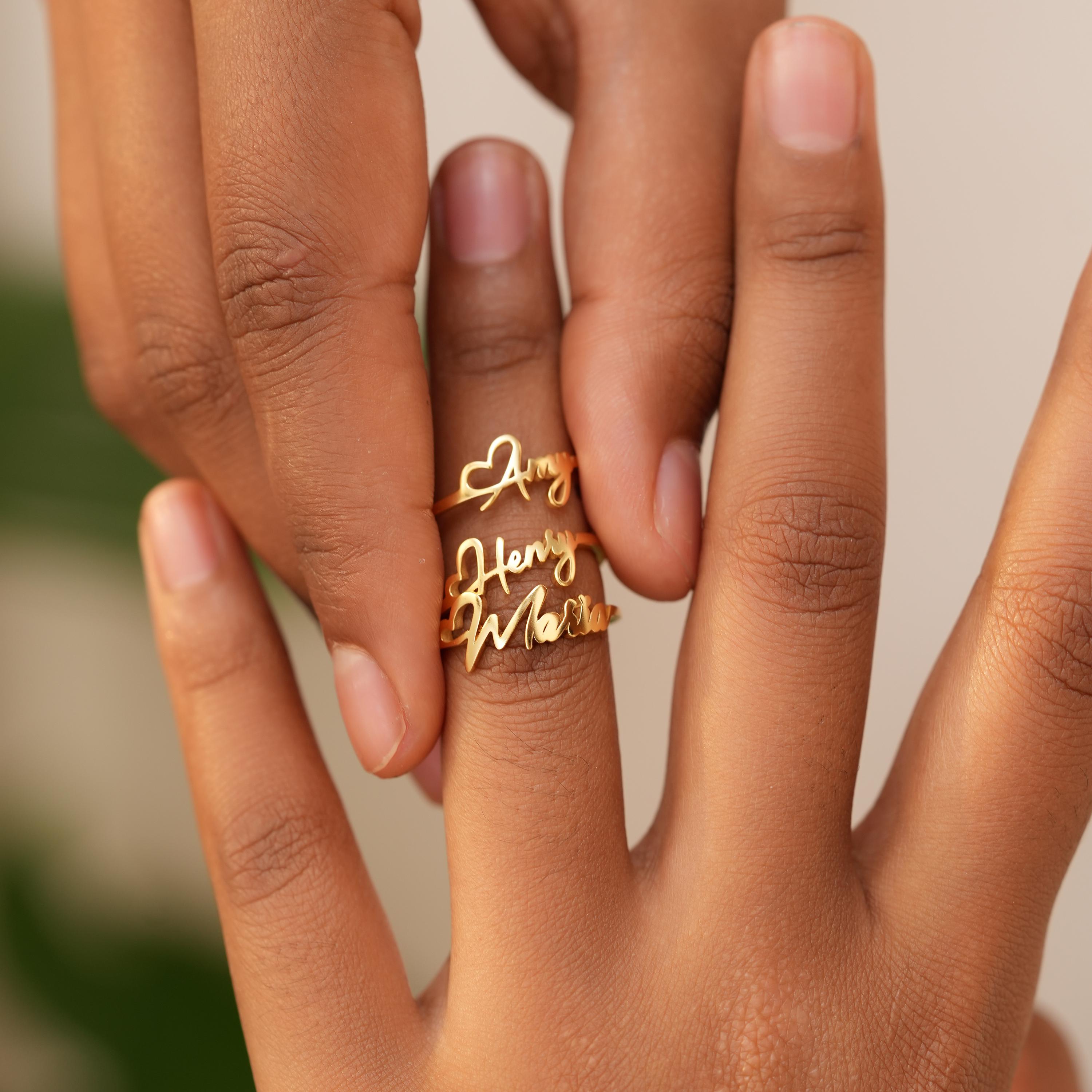 Personalized Cursive Name Ring | Custom Script Bridesmaid Rings Gold ...