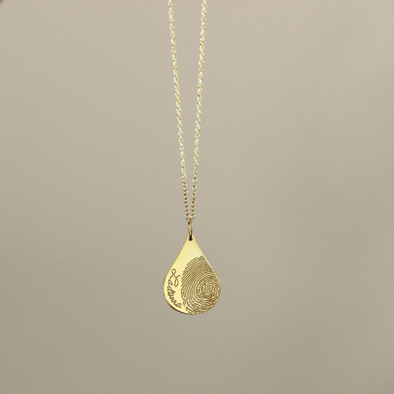 Fingerprint Necklace Teardrop Necklace Memorial Necklace Actual Handwriting Jewelry Thumbprint Necklace Remembrance Gift For Mom image 3