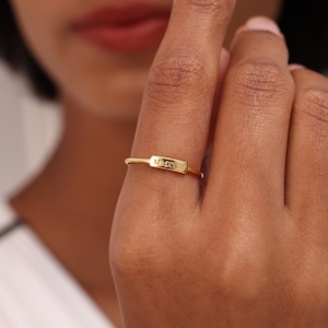 Roman Numeral Bar Ring - Dainty Initial Ring - Engrave Coordinates Band - Custom Nameplate Jewelry - Stacking Rings - Graduation Gift