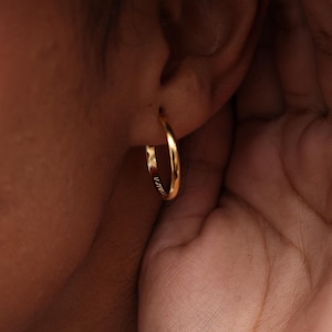 Personalized Small Hoop Earrings | Handwriting Engraved Earring | Dangle Loop Band Birthday Gift