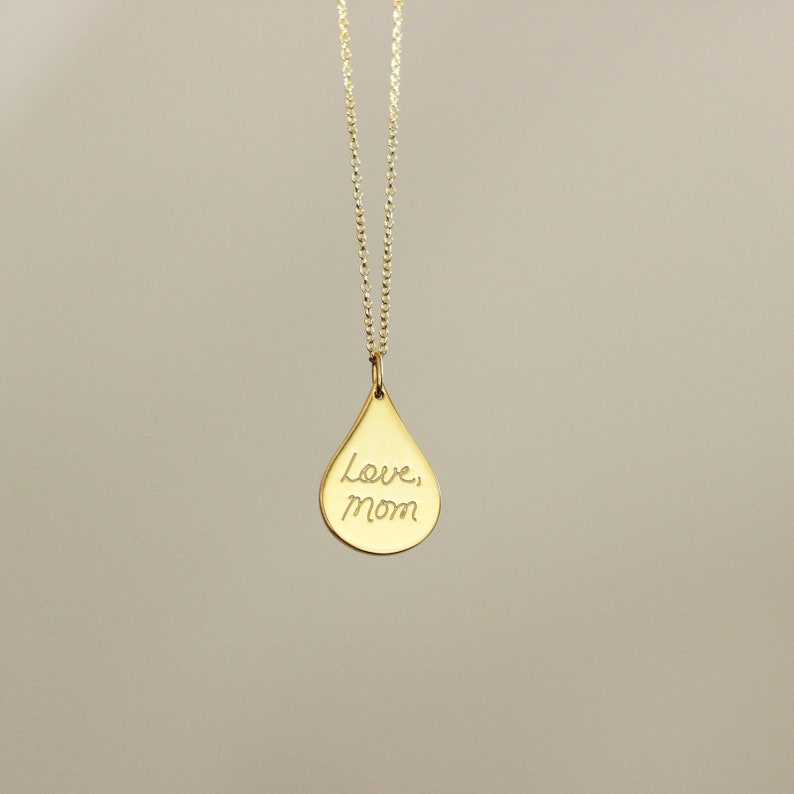 Fingerprint Necklace Teardrop Necklace Memorial Necklace Actual Handwriting Jewelry Thumbprint Necklace Remembrance Gift For Mom image 4