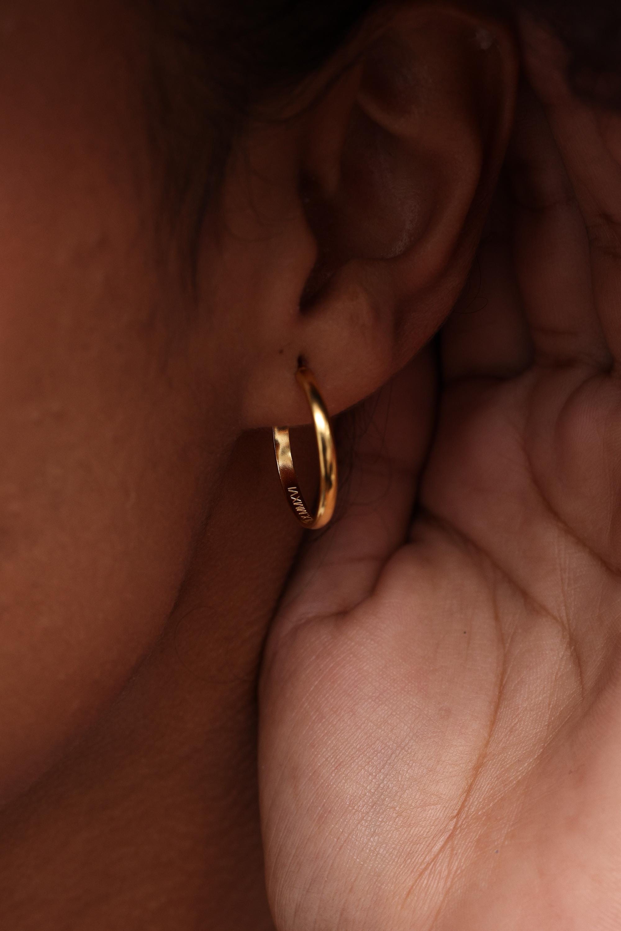 Small Hoop Earrings - Handwriting Engraved Earrings - Dangle