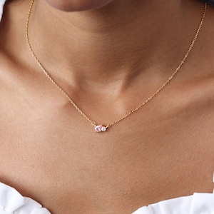 Dainty Birthstone Necklace | Custom Gemstone Charm | Gold Minimalist Birthstones Jewelry For Mom