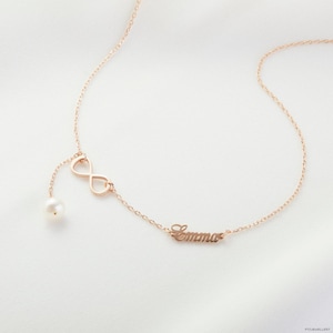 Pearl Infinity Necklace - Custom Name Necklace - Infinity Name Necklace - Three Name Necklace - Personalized Infinity Jewelry - Gift for Her