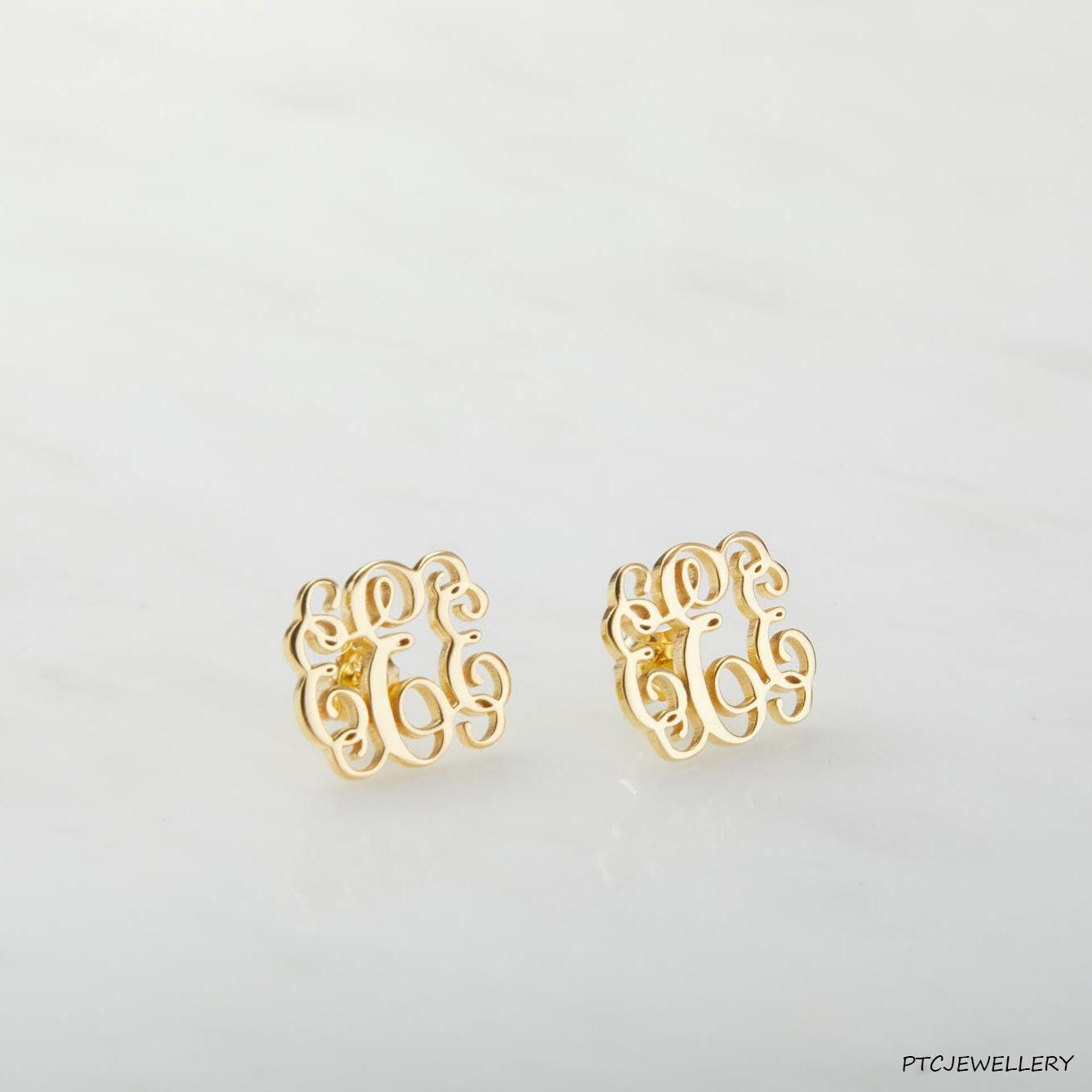 Stud Monogram Earrings - Personalized Initial Jewelry  - Dainty Letter Earrings - Minimalist Block Font - Monogram Jewelry Gift for Her