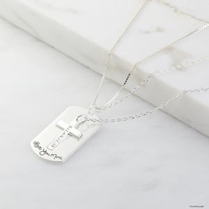 Couple Cross Necklace - Actual Handwriting Dog Tag Necklace  - Meaningful Valentine Gift - Tiny Cross Pendant for Her - Matching Necklaces